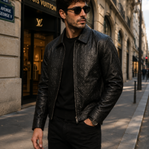 Louis Vuitton Black Leather Jacket for Men | Luxury Designer Streetwear Jacket