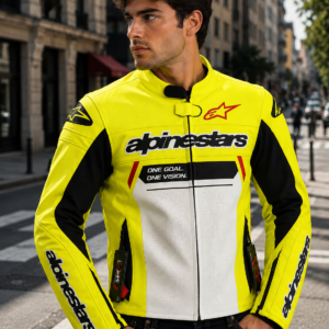 Neon Yellow Motorcycle Leather Jacket for Men, Racing Biker Jacket, Premium Protective Riding Coat, Street Style Moto Jacket, Handmade Leather Outerwear